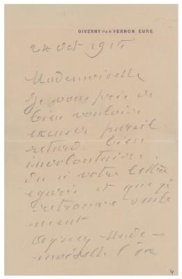 Lot #422 Claude Monet Autograph Letter Signed - Image 1