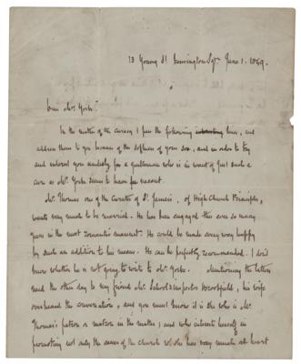 Lot #596 William Makepeace Thackeray: On behalf of a jobseeker, Thackeray appeals to the employer's wife 