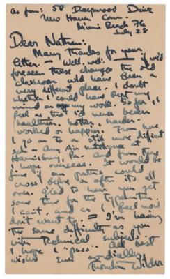 Lot #603 Thornton Wilder: War-dated letter from Wilder during officer training—