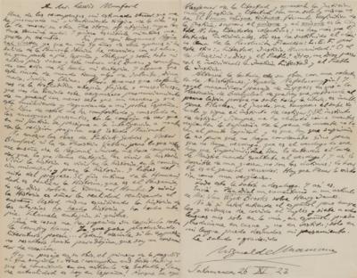 Lot #522 Miguel de Unamuno: Rare handwritten letter by the Basque essayist: 