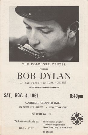 Lot #5069 Bob Dylan 1961 Carnegie Chapter Hall
