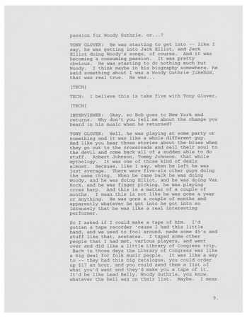 Lot #5072 Bob Dylan: Tony Glover Interview Transcript for 'No Direction Home' - Image 4