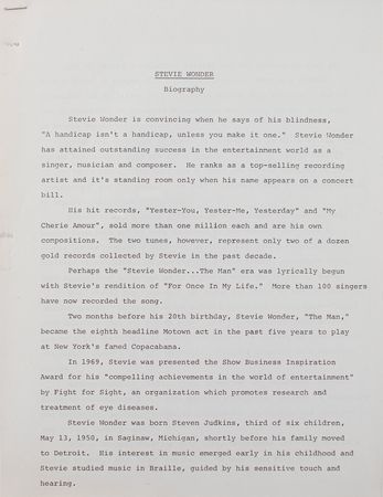 Lot #5320 Stevie Wonder Press Kit and Publicity Photos - Image 2