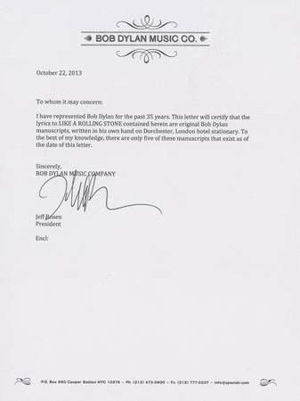 Lot #5065 Bob Dylan Handwritten Lyrics for 'Like a Rolling Stone' - Image 2