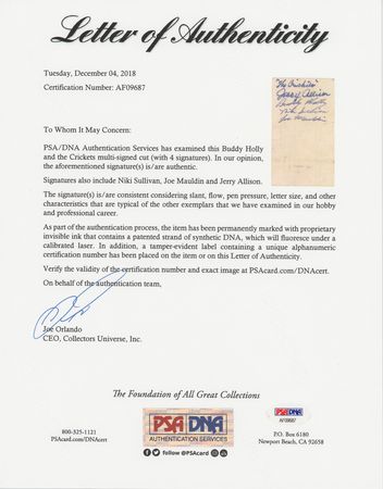 Lot #5179 Buddy Holly and the Crickets Signed Business Card - Image 4