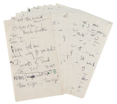 Lot #5080 Jimi Hendrix Handwritten Lyrics for the Unpublished Song 'To the Wind' - Image 1