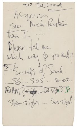 Lot #5080 Jimi Hendrix Handwritten Lyrics for the Unpublished Song 'To the Wind' - Image 3