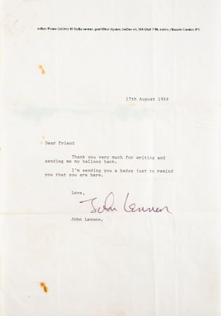 Lot #5023 Beatles: John Lennon Typed Letter Signed