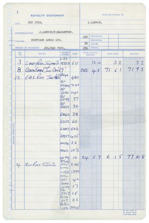Lot #5056 Beatles: Lennon and McCartney (4) Royalty Statements - Image 1