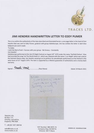 Lot #5083 Jimi Hendrix Signature - Image 2