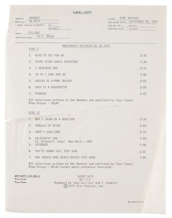 Lot #5352 Ramones 'Leave Home' Test Pressing - Image 4