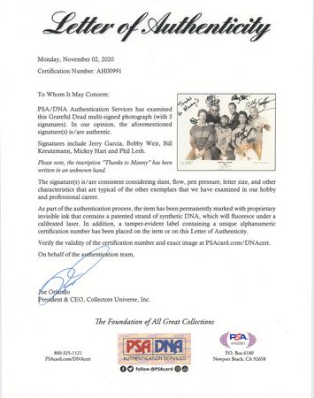 Lot #5134 Grateful Dead Signed Photograph - Image 2