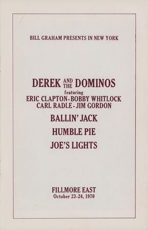 Lot #5207 Derek and the Dominos (Eric Clapton) 1970 Fillmore East Program - Image 1