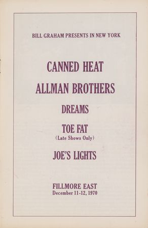 Lot #5261 Allman Brothers and Canned Heat 1970 Fillmore East Program - Image 1