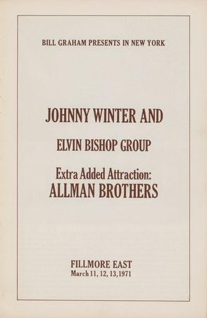 Lot #5262 Allman Brothers and Johnny Winter 1971 Fillmore East Program - Image 1