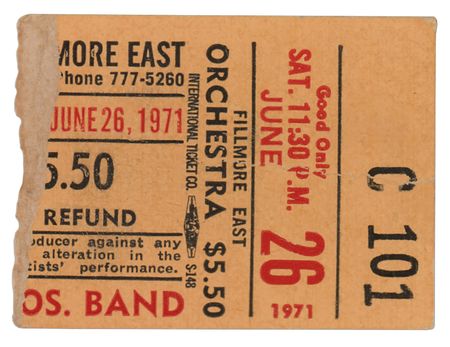 Lot #5232 Allman Brothers June 26th 1971 Fillmore East Ticket Stub and Program - Image 1