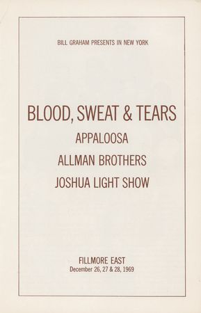 Lot #5260 Allman Brothers and Blood, Sweat & Tears 1969 Fillmore East Program - Image 1