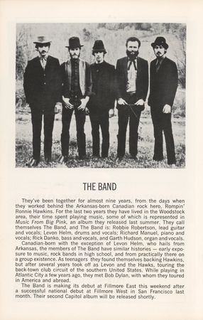 Lot #5264 The Band 1969 Fillmore East Program