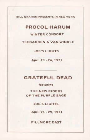 Lot #5138 Grateful Dead and Procol Harum 1971 Fillmore East Program - Image 1