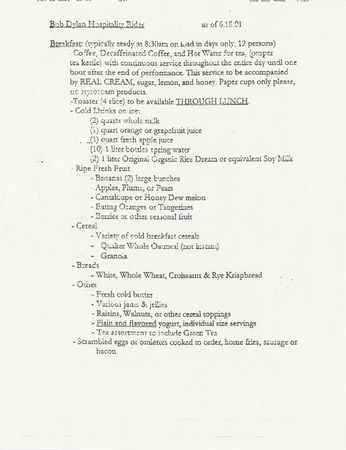 Lot #5071 Bob Dylan 2001 Contract Rider - Image 2