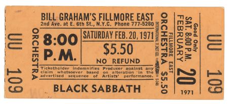 Lot #5266 Black Sabbath 1971 Fillmore East Program and Ticket Stub - Image 1