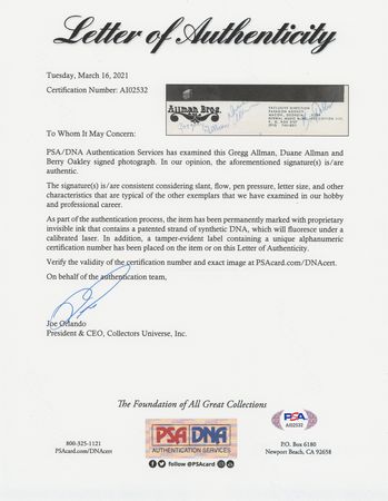 Lot #5231 Allman Brothers Signed Photograph - Image 2