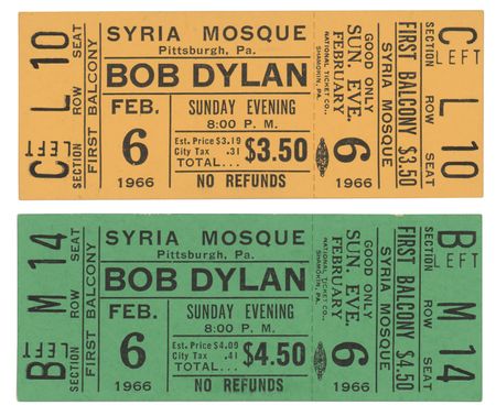 Lot #5074 Bob Dylan 1966 Pittsburgh (2) Unused