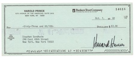 Lot #5175 Stephen Sondheim Endorsed Check - Image 2