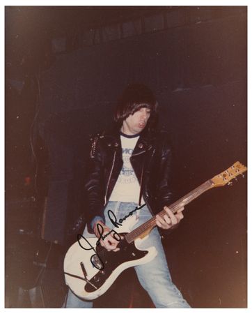 Lot #5333 Johnny Ramone Signed Photograph and Stage-Used Guitar Pick - Image 1