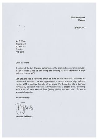 Lot #5315 Cat Stevens Signed 45 RPM Record - Image 3