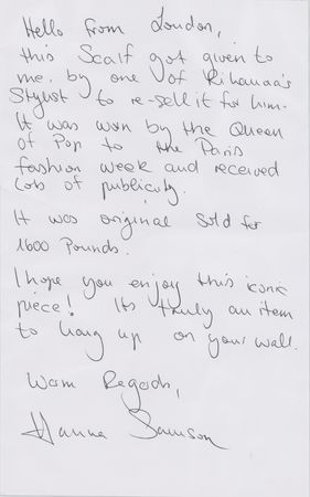 Lot #5459 Rihanna's Personally-Worn Paris Fashion Week 'Fear' Scarf - Image 3