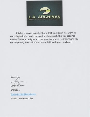 Lot #5460 Harry Styles's Personally-Worn 'Variety' Photo Shoot Beret - Image 5