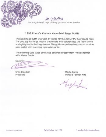 Lot #5454 Prince Stage-Worn Gold 'Jam of the Year Tour' Outfit - Image 7