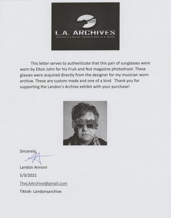 Lot #5450 Elton John's Personally-Worn 'Pop Magazine' Photo Shoot Sunglasses - Image 8