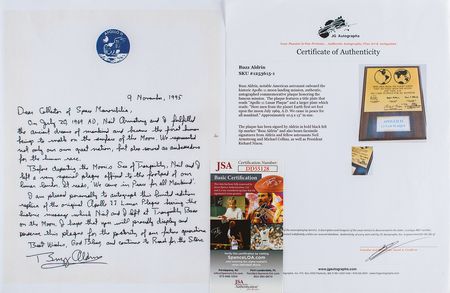 Lot #641 Buzz Aldrin Signed Replica Lunar Plaque - Image 2