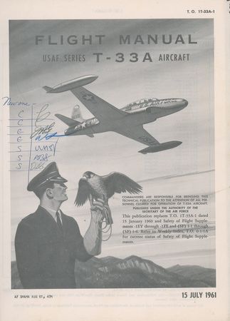 Lot #627 Scott Carpenter's T-33A Flight Manual with Mercury Astronauts Initials - Image 1