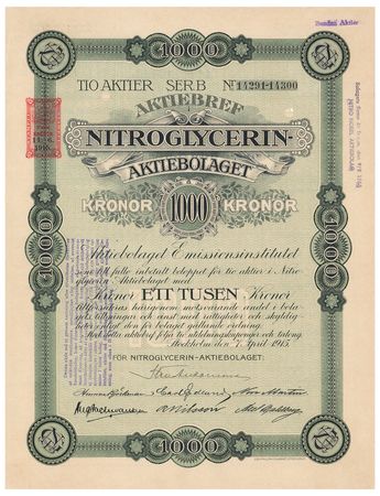 Lot #452 Nobel: Nitroglycerin Aktiebolaget Stock