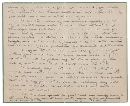 Lot #824 Eugene O'Neill Autograph Letter Signed - Image 2