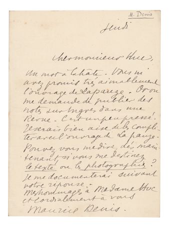 Lot #732 Maurice Denis Autograph Letter Signed