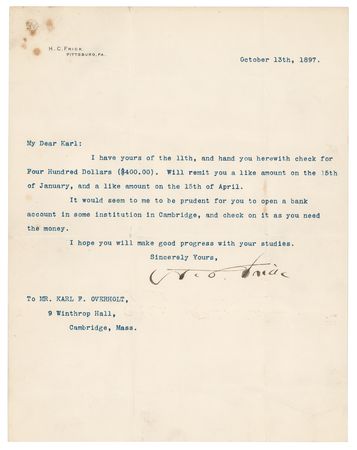 Lot #379 Henry Clay Frick Typed Letter Signed