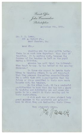 Lot #490 John Wanamaker: There is no work more