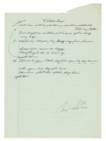 Lot #913 Carl Perkins Autograph Lyrics Signed - Image 1