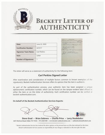 Lot #913 Carl Perkins Autograph Lyrics Signed - Image 2