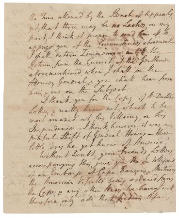 Lot #273 John Rutledge: Rutledge recognizes Laurens in an important handwritten letter from 1777: 