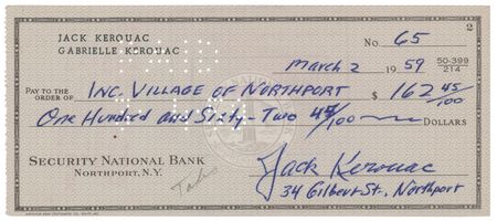 Lot #790 Jack Kerouac Signed Check