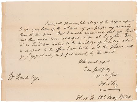 Lot #351 Henry Clay Autograph Letter Signed