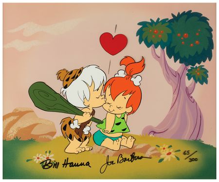 Lot #760 Bill Hanna and Joe Barbera Signed Limited Edition Cel: 'Bamm-Bamm Kisses Pebbles' - Image 2