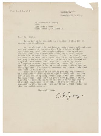 Lot #310 Carl Jung: I have taken Jewish mysticism
