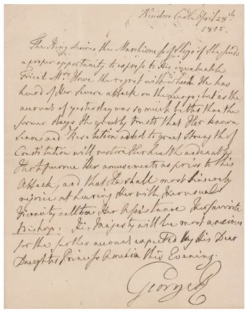 Lot #317 King George III: King George III writes in hopes of a speedy recovery from a 