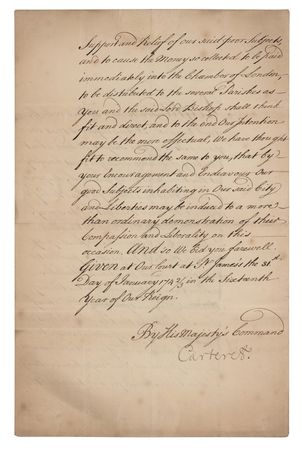 Lot #426 King George II: King George II directs that a collection be made for the 